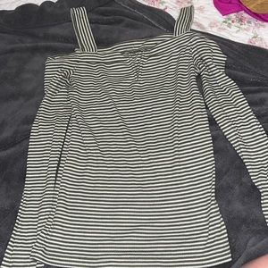 Small cute off shoulder green striped shirt